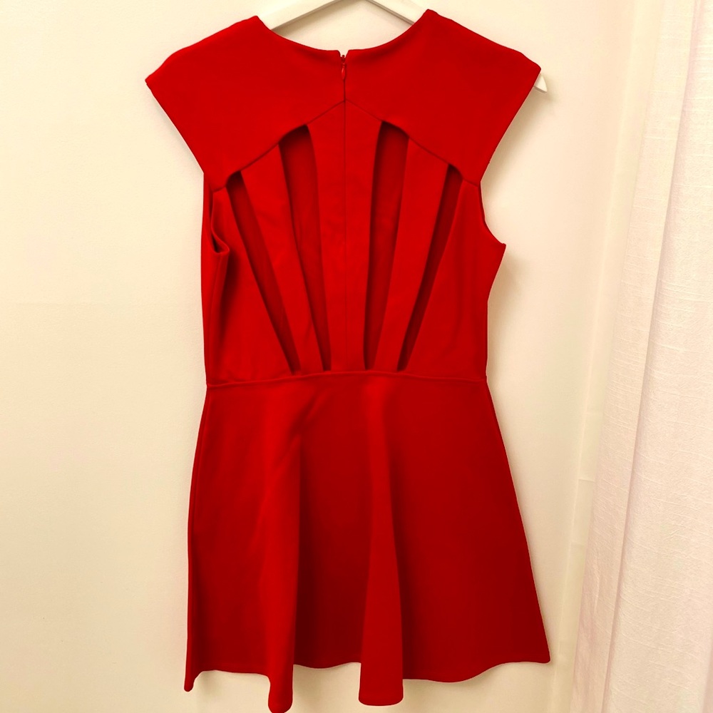 Open back red flouncy dress